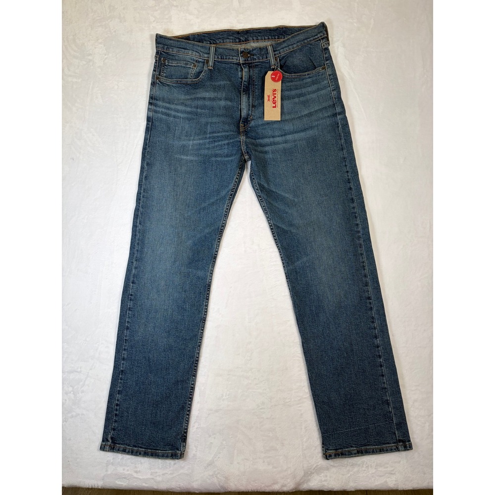 Levis 505 Regular Fit Jeans Mens 38x32 Blue Denim Straight Leg Stretch NEW
